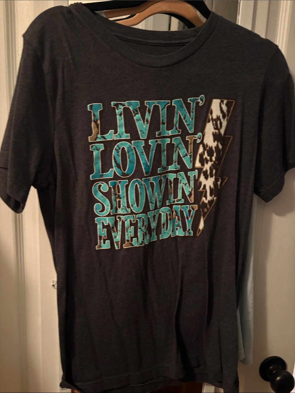 Charcoal Graphic Tee with Turquoise Text - Men's Casual Shirt